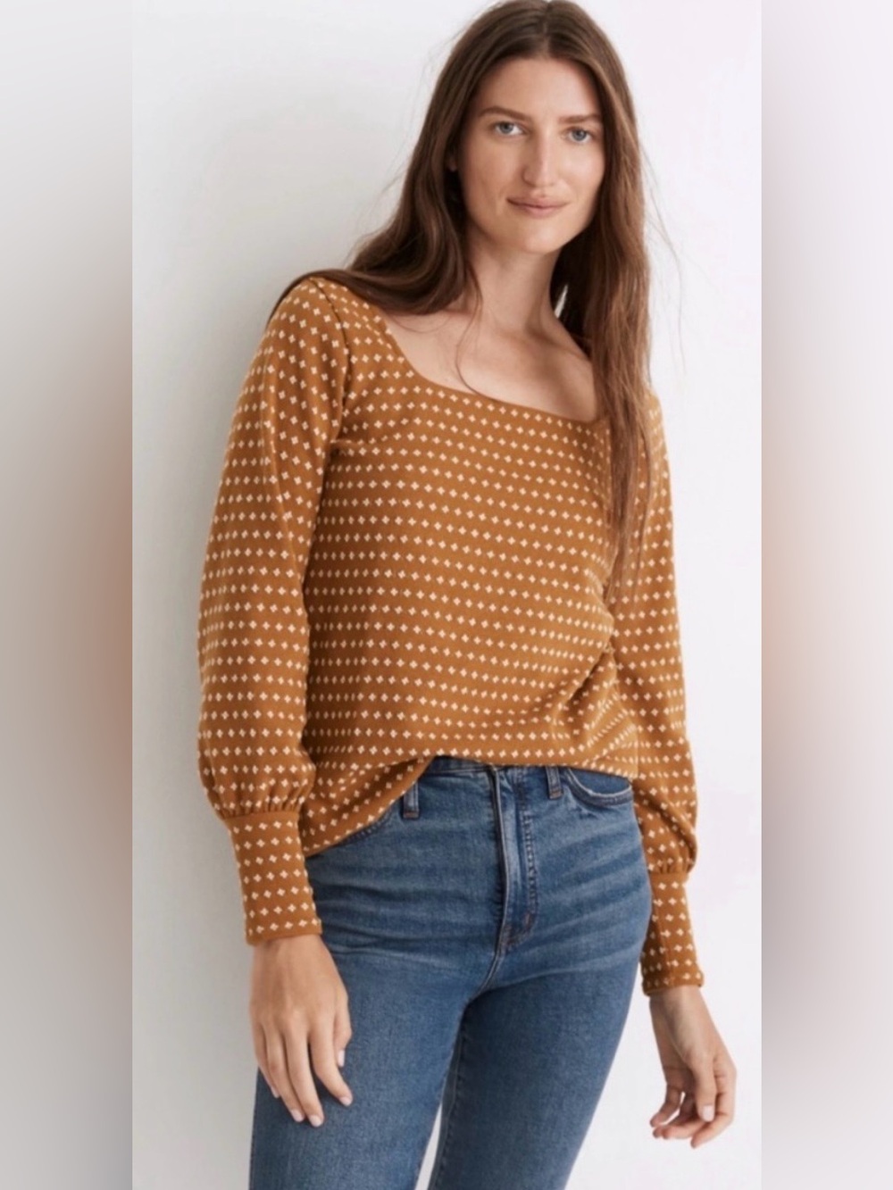 Madewell Mustard Yellow Square Neck Long Sleeve Knit Top